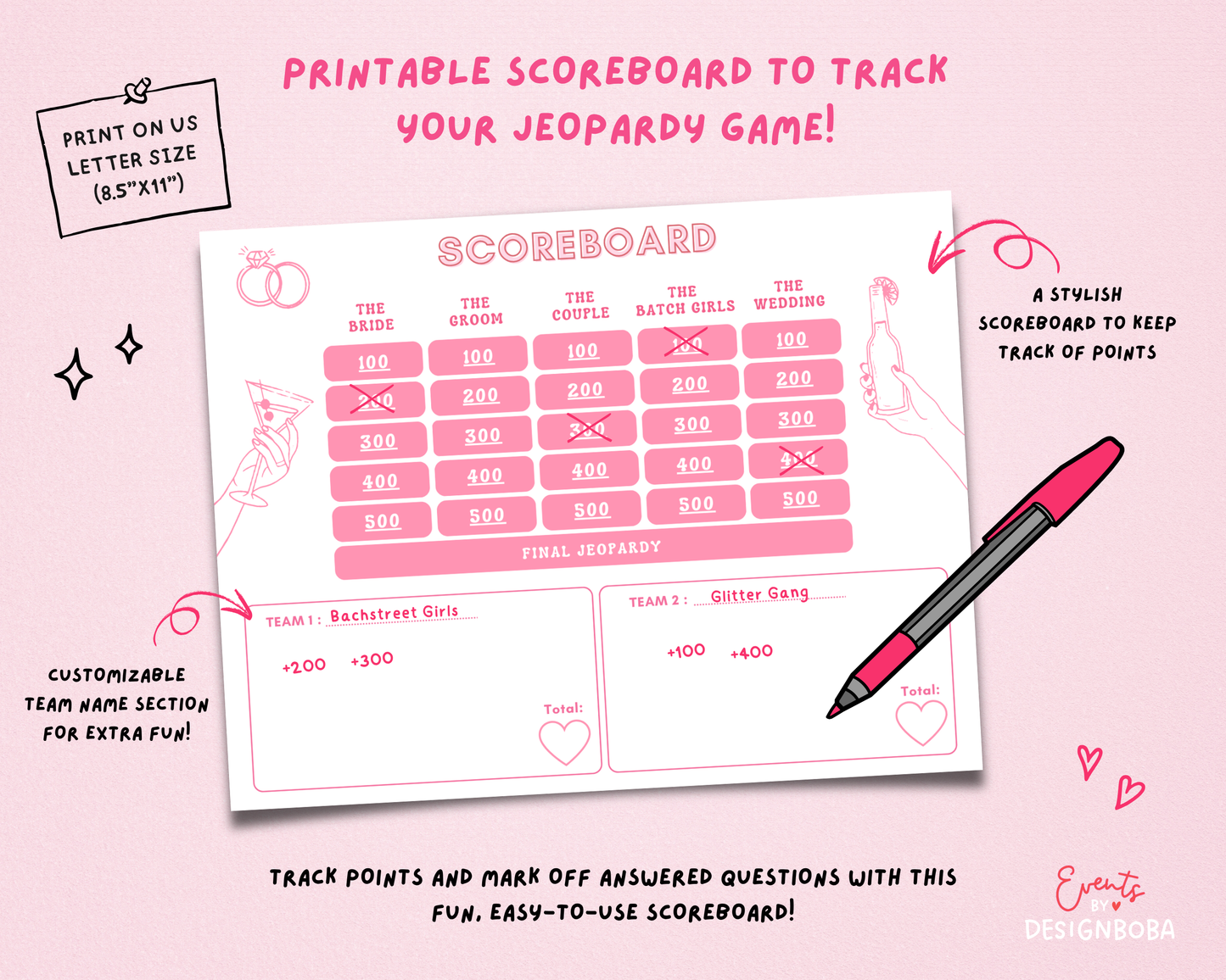 Pink Retro Vibe – Bachelorette Jeopardy Game (Canva Template)