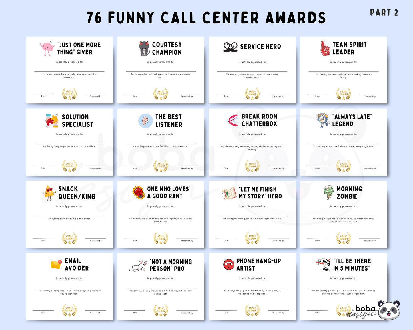 76 Funny Call Center Employee Awards - Printable Appreciation Awards