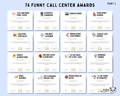 76 Funny Call Center Employee Awards - Printable Appreciation Awards