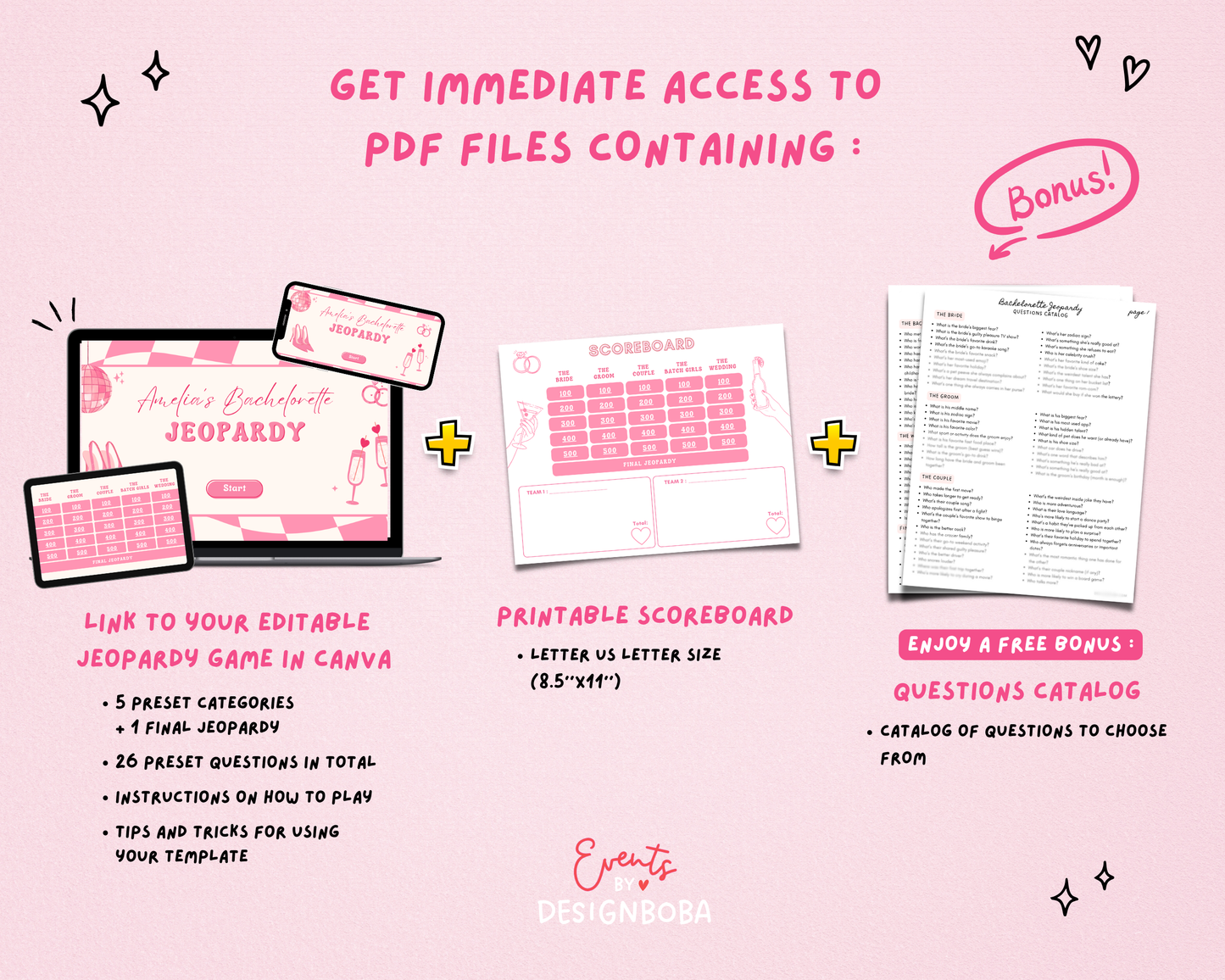 Pink Retro Vibe – Bachelorette Jeopardy Game (Canva Template)