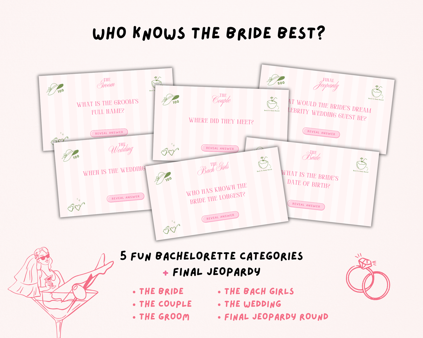 Bikinis and Martinis Bachelorette Jeopardy Game