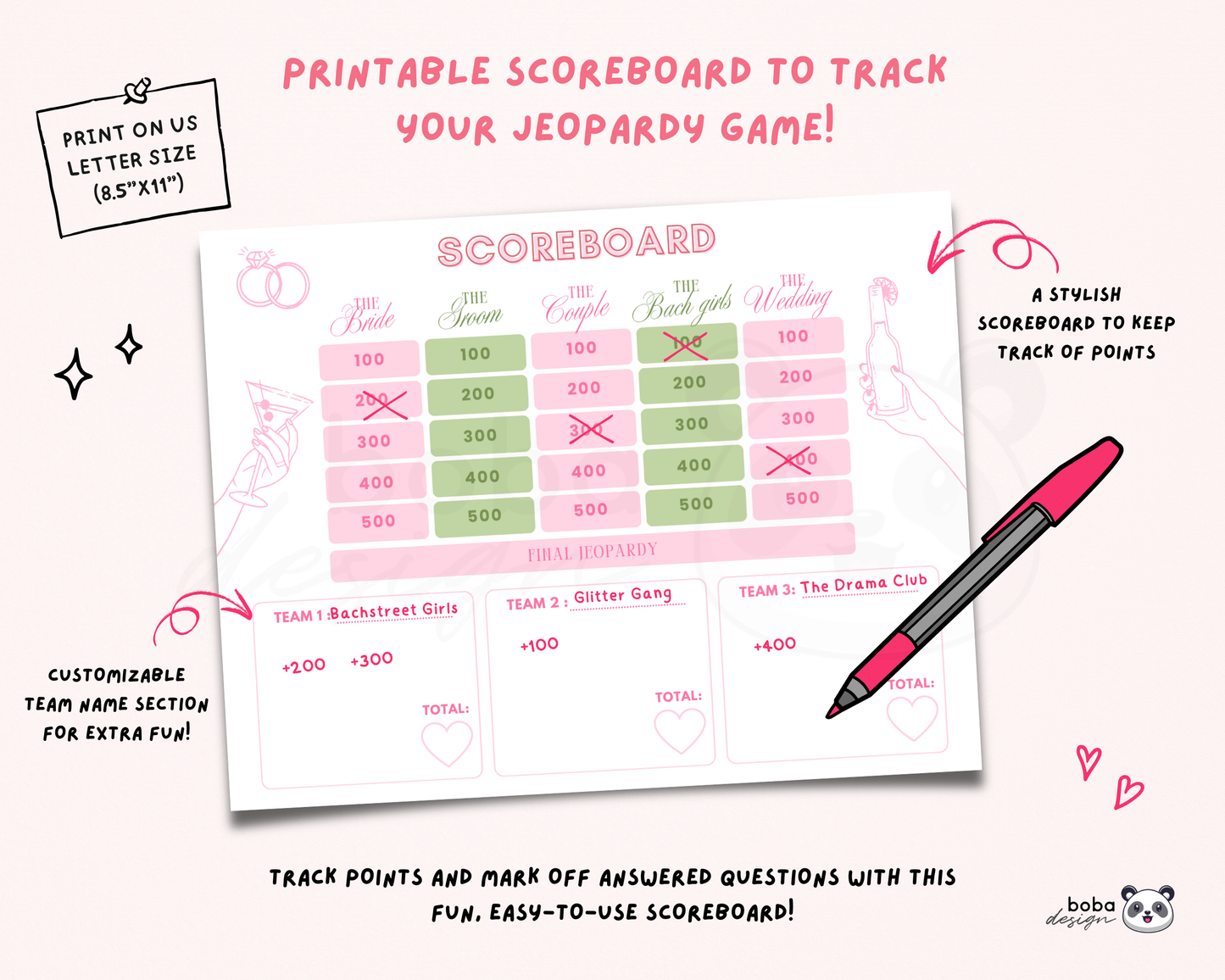 Bikinis and Martinis Bachelorette Jeopardy Game