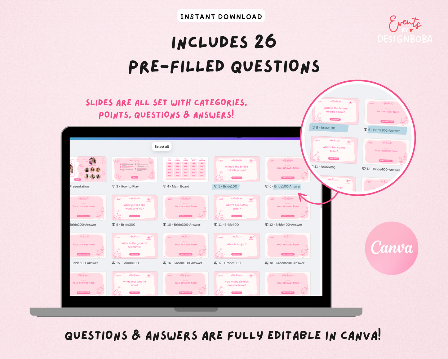 Pink Girls Gone Mild – Bachelorette Jeopardy Game (Canva Template)