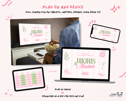 Bikinis and Martinis Bachelorette Jeopardy Game