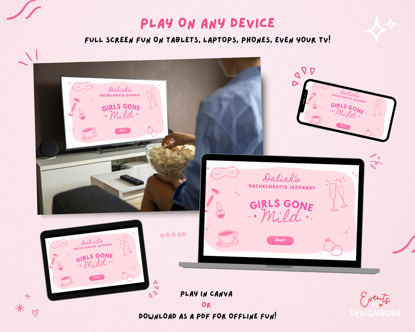 Pink Girls Gone Mild – Bachelorette Jeopardy Game (Canva Template)