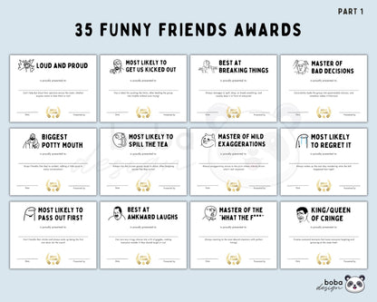 35 Funny Friends Awards - Printable Appreciation and Reunion Gift