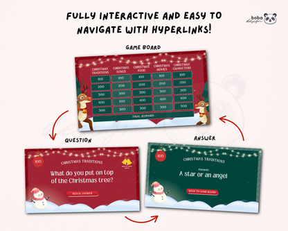 Editable Reindeer themed Christmas Jeopardy Game - Holiday Trivia
