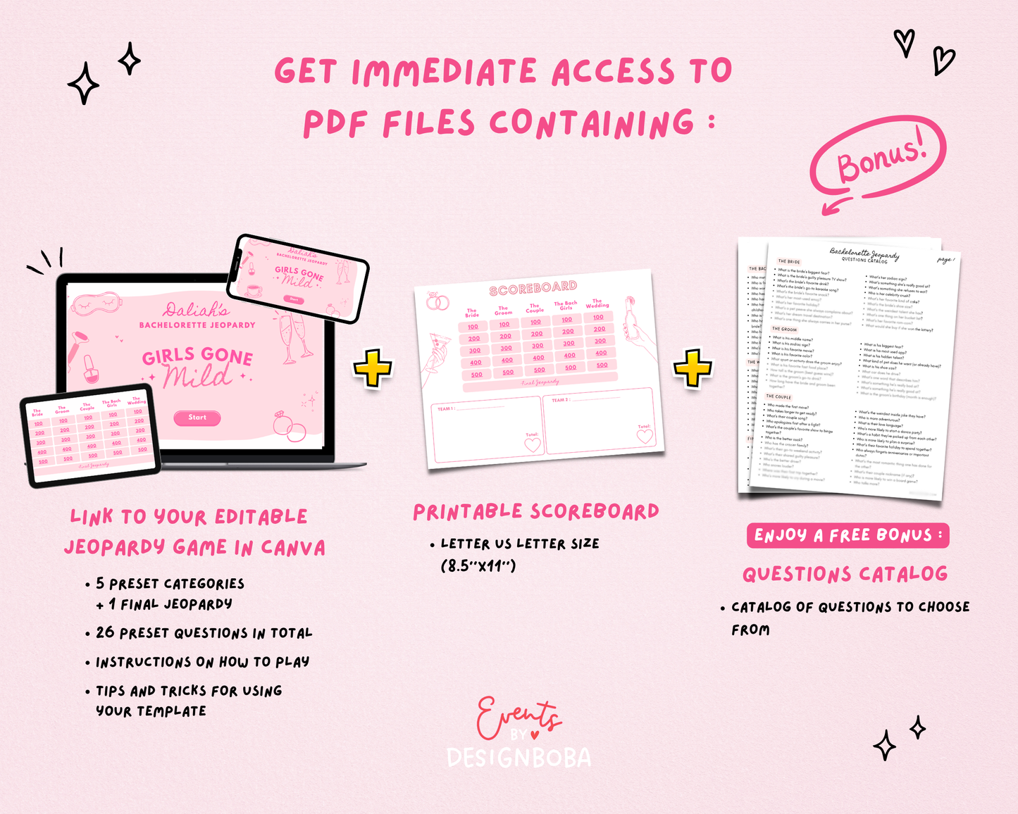 Pink Girls Gone Mild – Bachelorette Jeopardy Game (Canva Template)