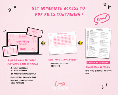 Pink Girls Gone Mild – Bachelorette Jeopardy Game (Canva Template)