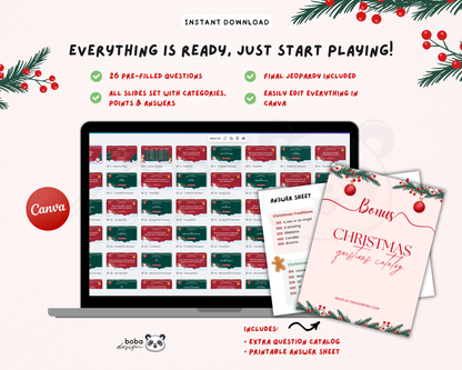 Editable Reindeer themed Christmas Jeopardy Game - Holiday Trivia