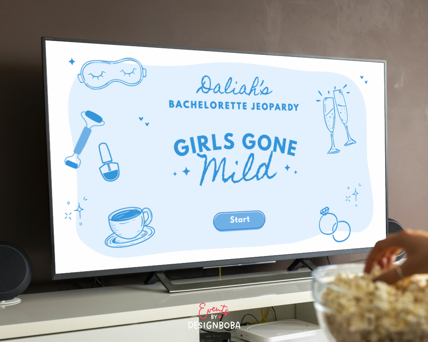 Blue Girls Gone Mild – Bachelorette Jeopardy Game (Canva Template)