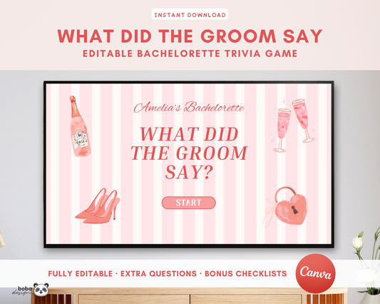Pink Stripe What Did the Groom Say Game