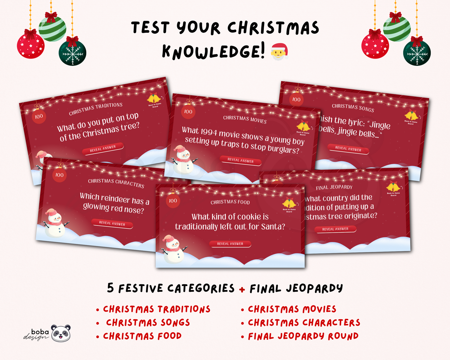 Editable Reindeer themed Christmas Jeopardy Game - Holiday Trivia