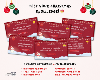 Editable Reindeer themed Christmas Jeopardy Game - Holiday Trivia