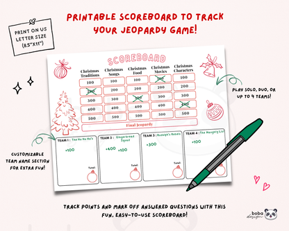 Editable Reindeer themed Christmas Jeopardy Game - Holiday Trivia