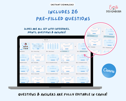 Blue Girls Gone Mild – Bachelorette Jeopardy Game (Canva Template)