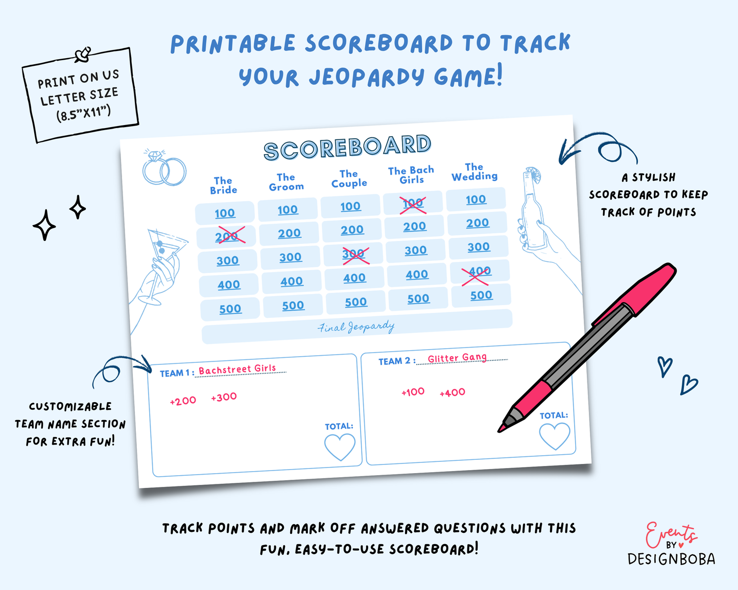 Blue Girls Gone Mild – Bachelorette Jeopardy Game (Canva Template)