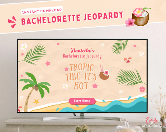 Tropic Like It’s Hot - Tropical Bachelorette Jeopardy Game (Canva Template)