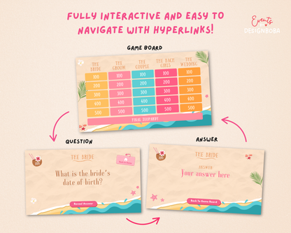 Tropic Like It’s Hot - Tropical Bachelorette Jeopardy Game (Canva Template)
