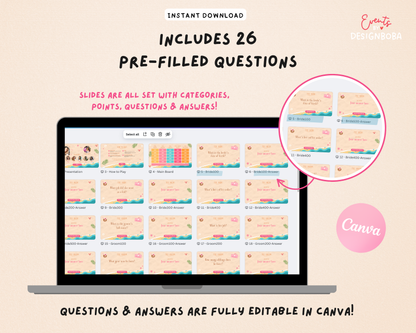 Tropic Like It’s Hot - Tropical Bachelorette Jeopardy Game (Canva Template)