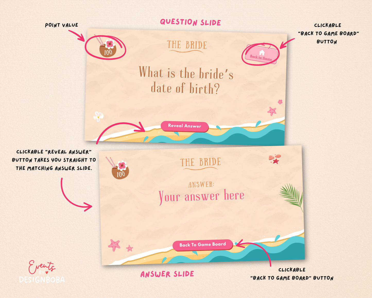 Tropic Like It’s Hot - Tropical Bachelorette Jeopardy Game (Canva Template)