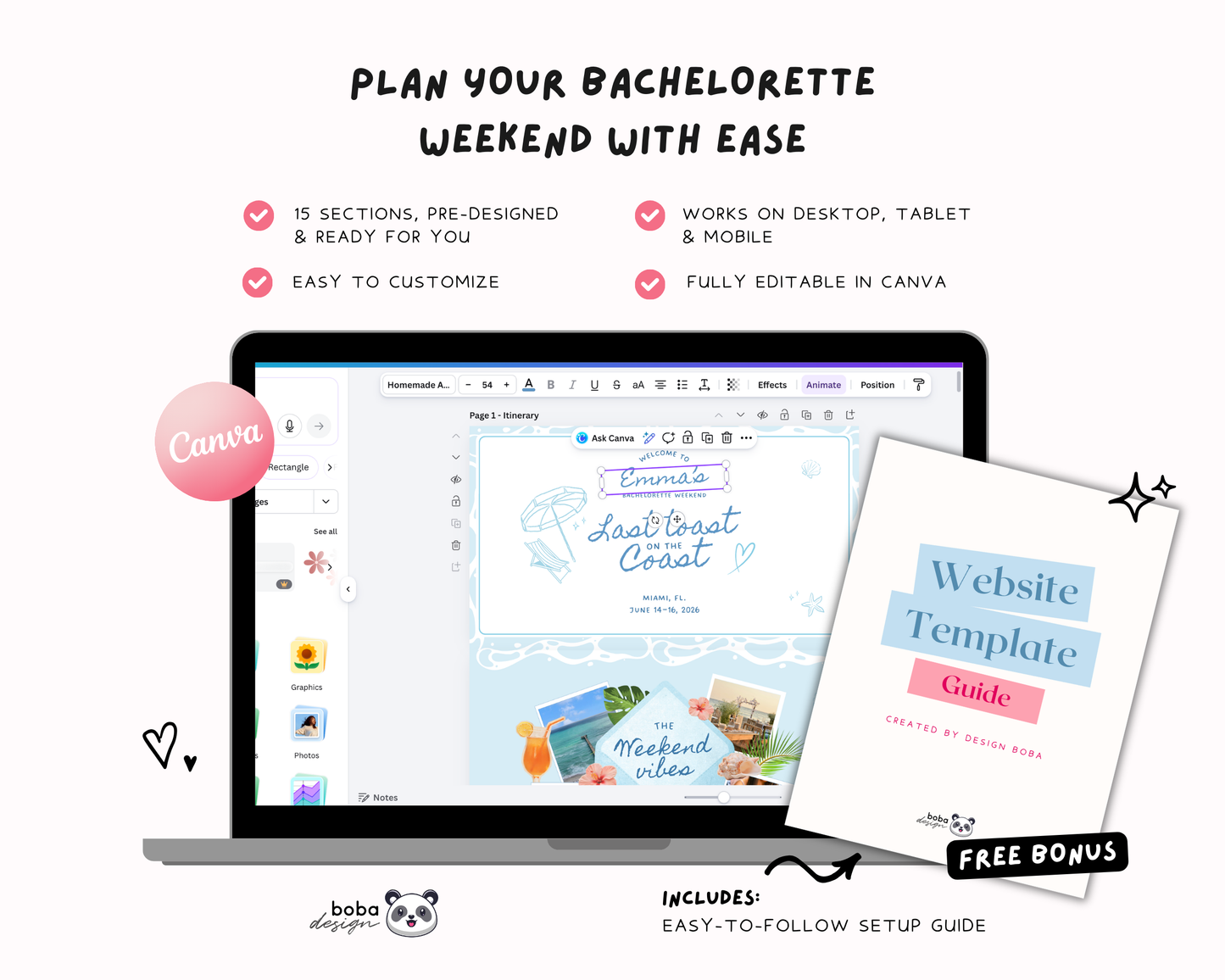 Last Toast on the Coast Bachelorette Itinerary Template Website