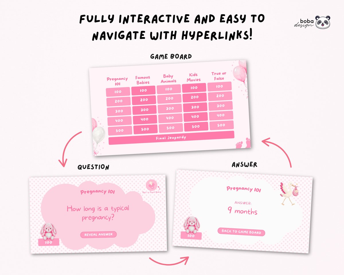Pink Baby Shower Jeopardy Game - Baby Trivia Game