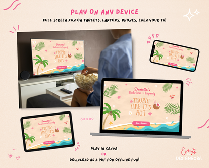 Tropic Like It’s Hot - Tropical Bachelorette Jeopardy Game (Canva Template)