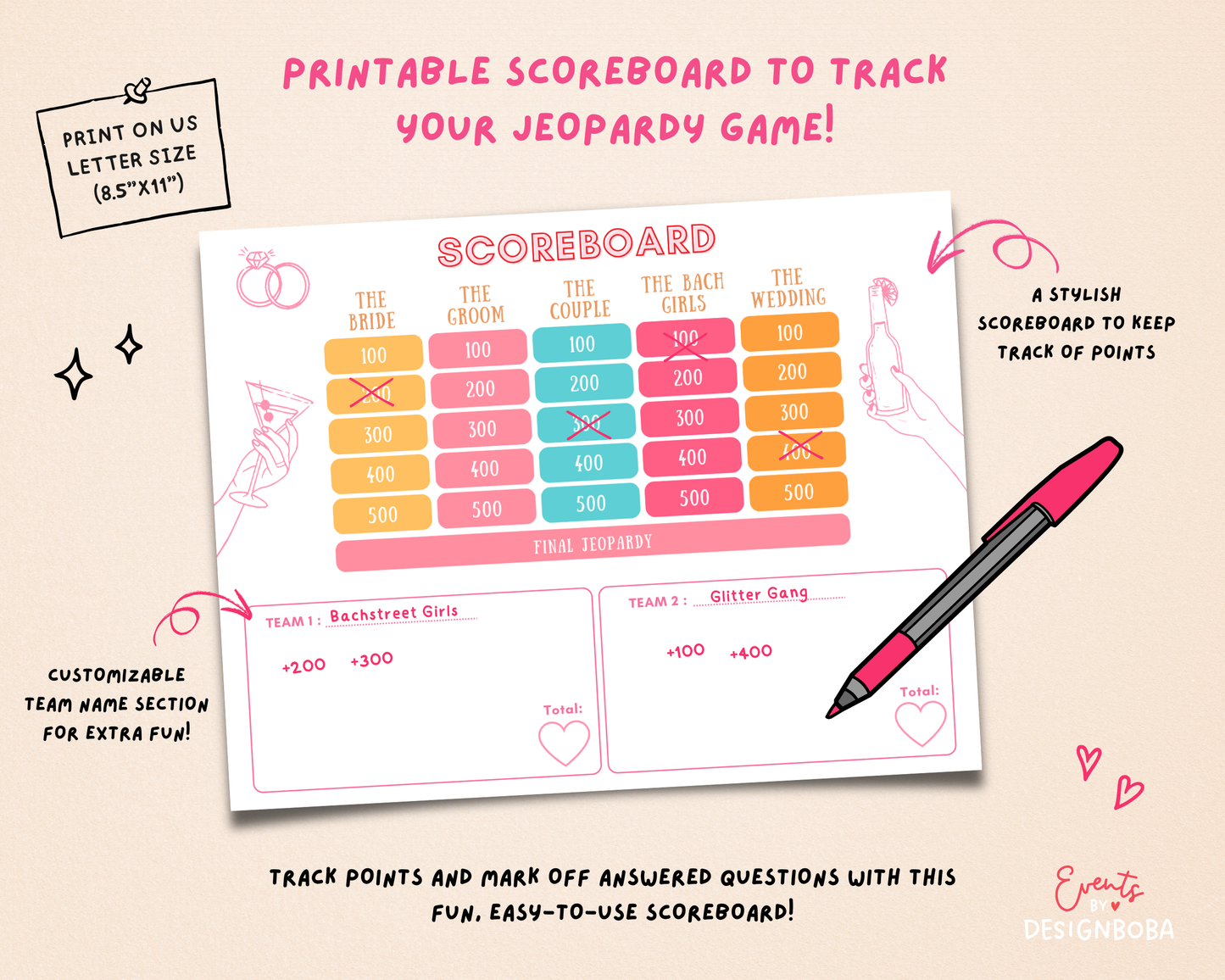 Tropic Like It’s Hot - Tropical Bachelorette Jeopardy Game (Canva Template)