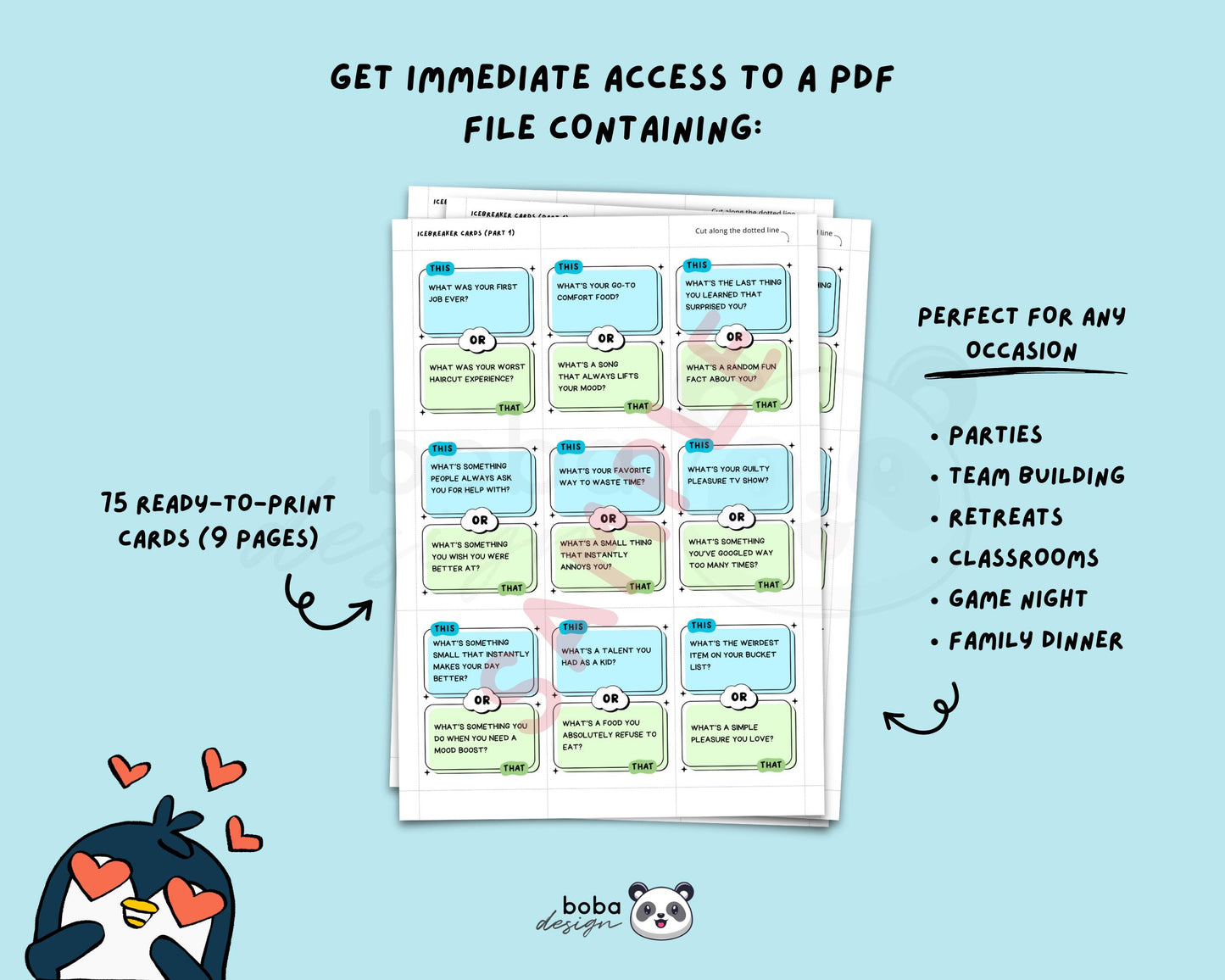 75 This or That Icebreaker Game Cards - Printable Team Building and Office Game Cards