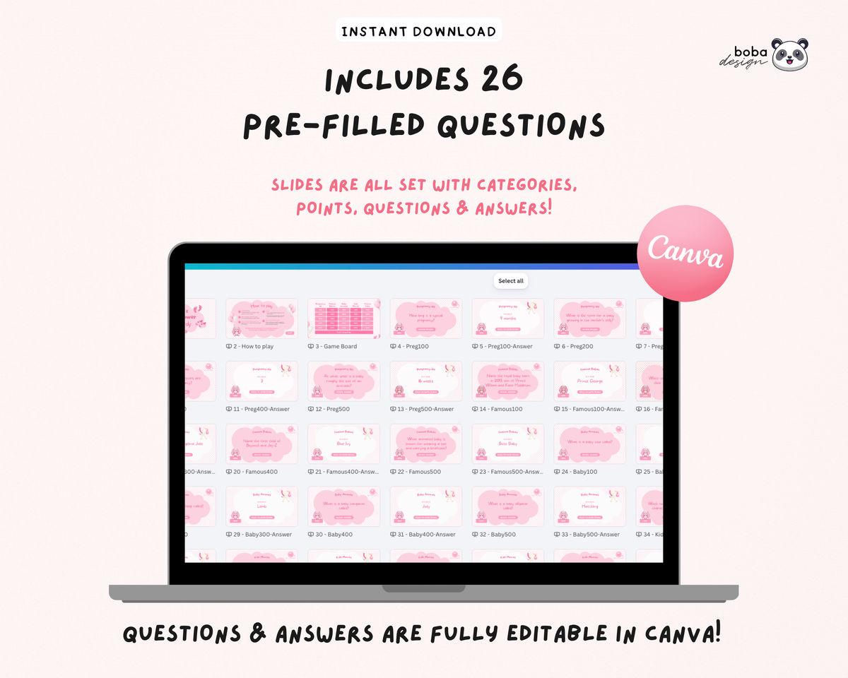 Pink Baby Shower Jeopardy Game - Baby Trivia Game
