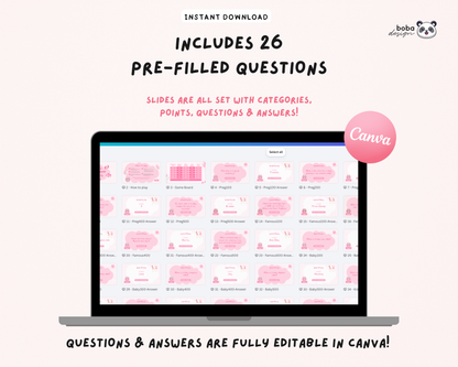 Pink Baby Shower Jeopardy Game - Baby Trivia Game