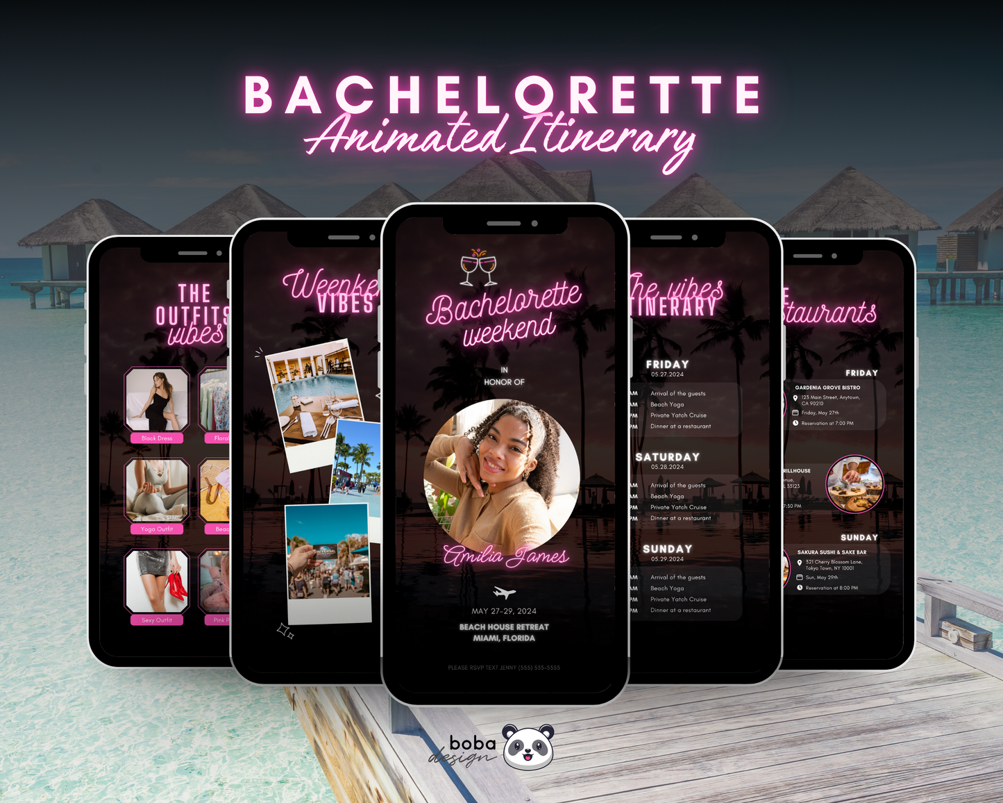 Neon Bachelorette Party Itinerary - Editable Canva Template