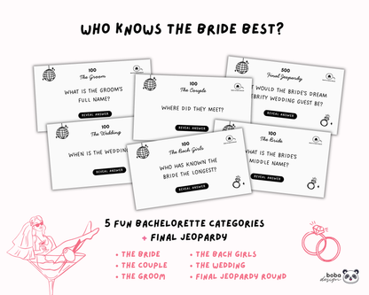 She's Tying the Knot Bachelorette Jeopardy Game - Black and white