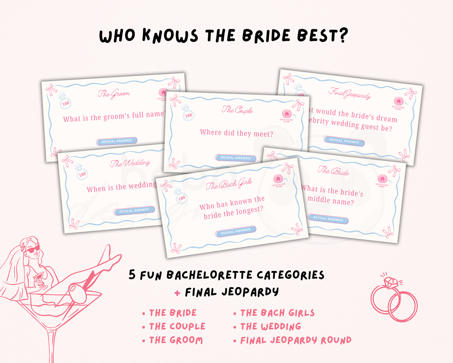 Pretty Bows – Pink and Blue Bachelorette Jeopardy Game