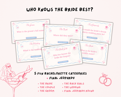 Pretty Bows – Pink and Blue Bachelorette Jeopardy Game