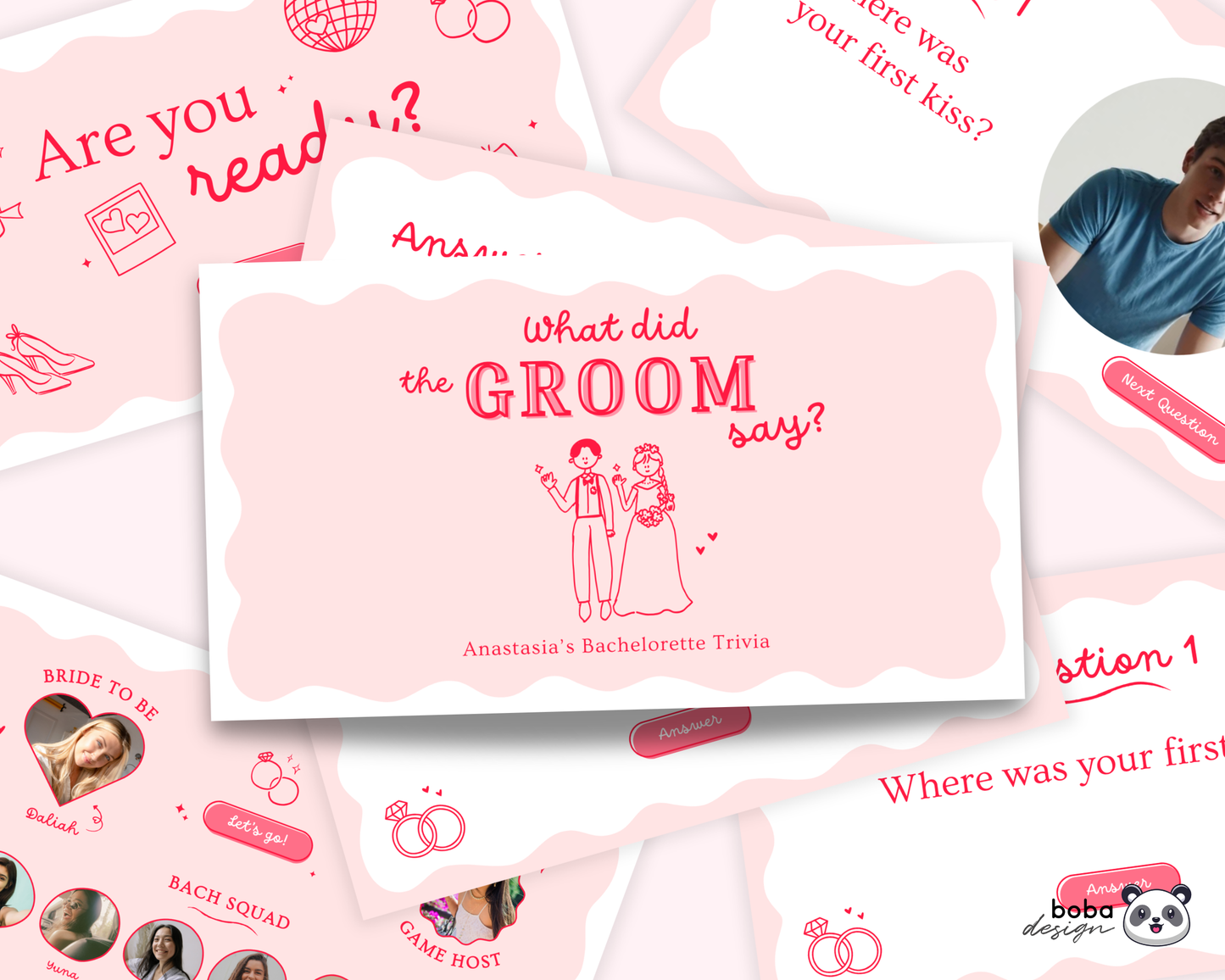 Pink What Did the Groom Say – Bachelorette Game (Editable Canva Template)