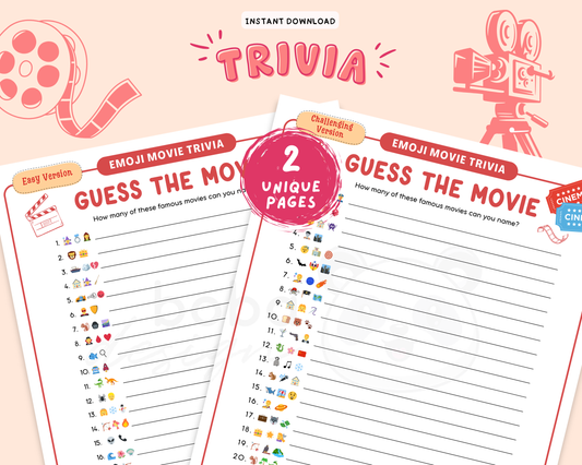 Guess the Movie Emoji Trivia Game - Printable