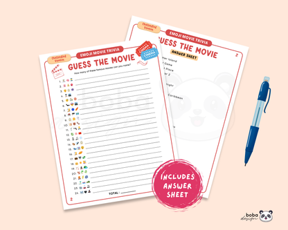 Guess the Movie Emoji Trivia Game - Printable