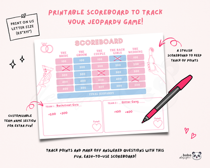 Pretty Bows – Pink and Blue Bachelorette Jeopardy Game