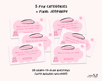 Pink Baby Shower Jeopardy Game - Baby Trivia Game