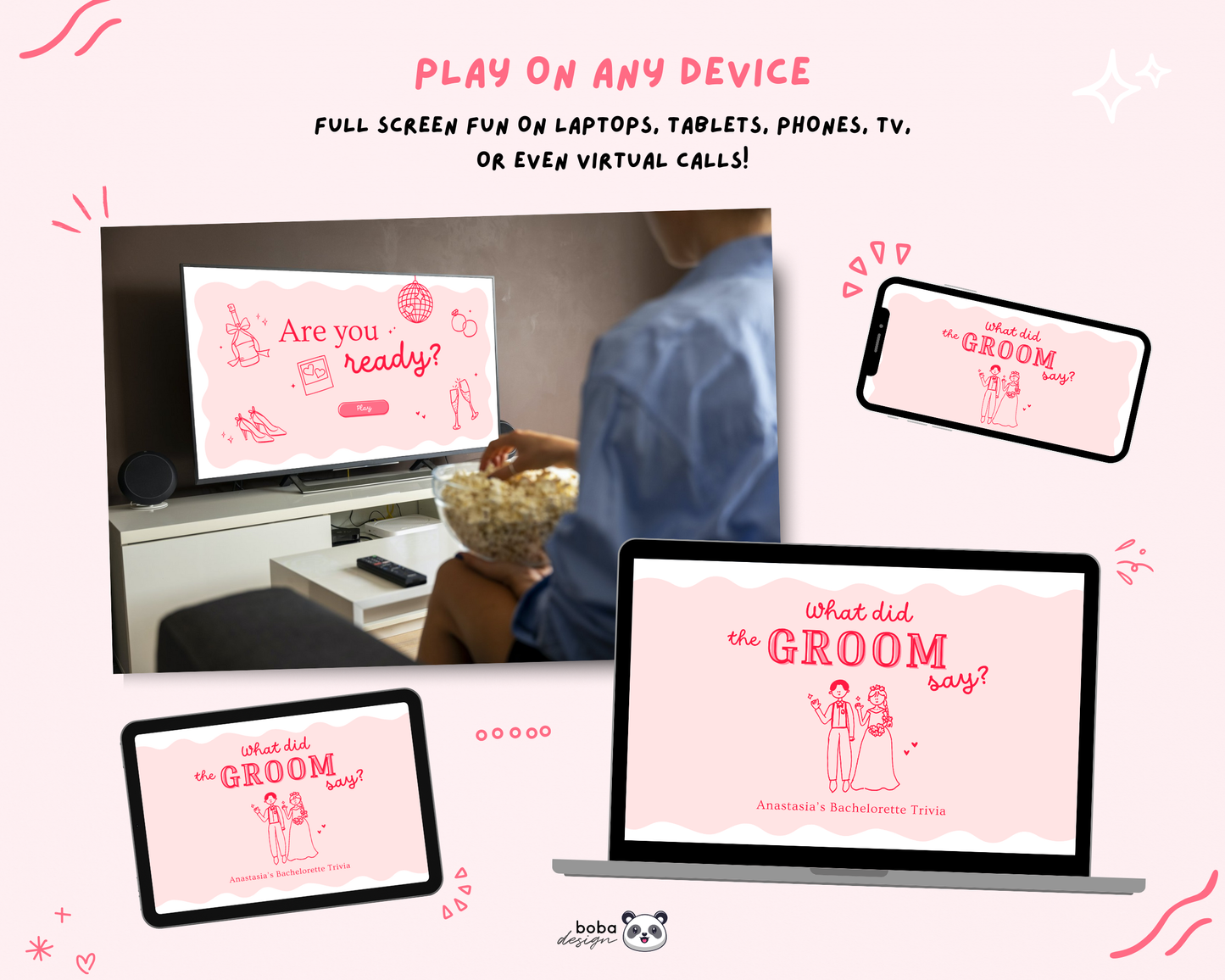 Pink What Did the Groom Say – Bachelorette Game (Editable Canva Template)