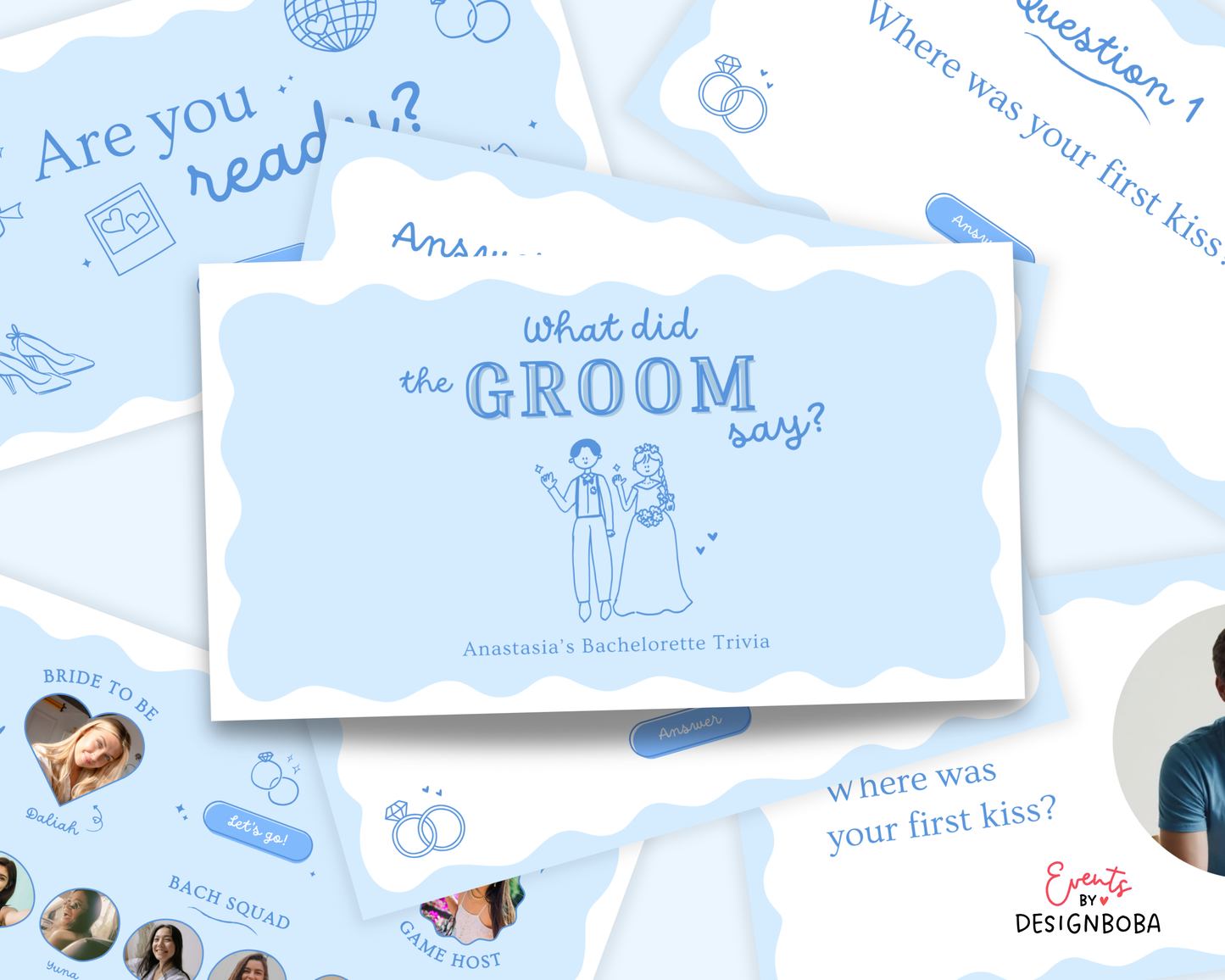 Blue What Did the Groom Say – Bachelorette Game (Editable Canva Template)