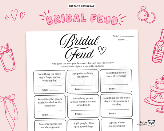 Printable Bridal Feud Game - Bachelorette Party Game