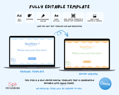 Blue What Did the Groom Say – Bachelorette Game (Editable Canva Template)