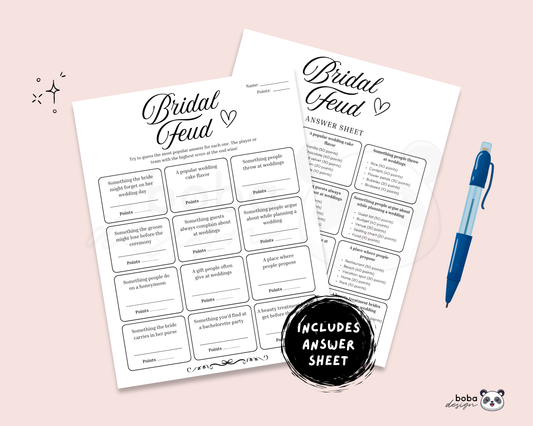 Printable Bridal Feud Game - Bachelorette Party Game