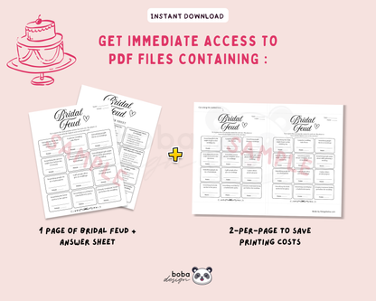 Printable Bridal Feud Game - Bachelorette Party Game