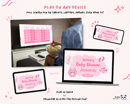 Pink Baby Shower Jeopardy Game - Baby Trivia Game