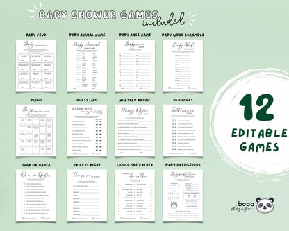 Editable Baby Shower Games – Minimalist and Gender Neutral Printable Bundle