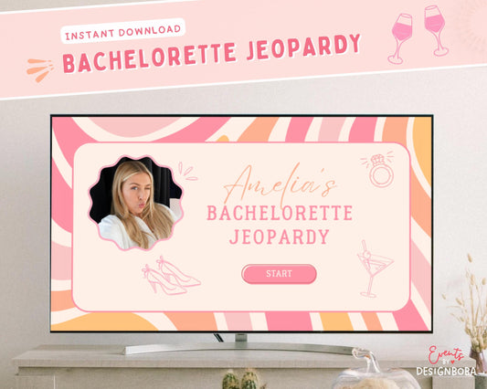 Retro Pastel Vibes – Retro Bachelorette Jeopardy Game (Canva Template)